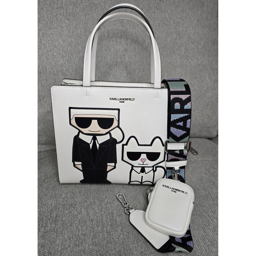 Karl Lagerfeld Paris Maybelle Satchel Bag with Graphic Motifs. New